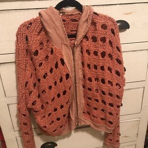Free People peach cropped zip up hoodie